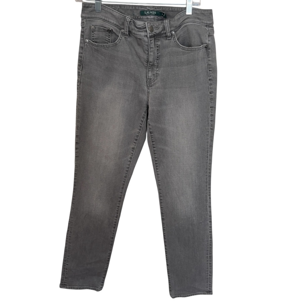 Ralph Lauren Gray Wash Classic Straight Grudge High Waist Stretch Jeans Size 8